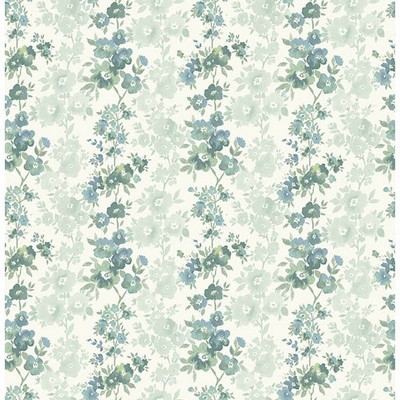 Brewster Wallcovering Charlise Teal Floral Stripe Teal