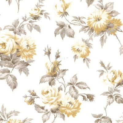 Brewster Wallcovering Charlotte Yellow Vintage Rose Toss Yellow