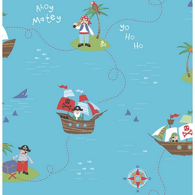 Brewster Wallcovering Funny Pirates Teal Pirates Teal