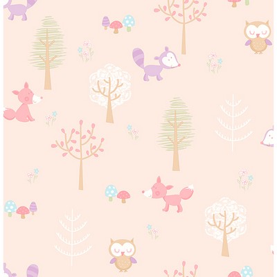 Brewster Wallcovering Forest Friends Pink Animal  Pink