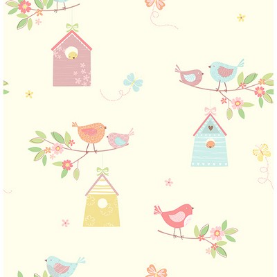 Brewster Wallcovering Birdhouses Turquoise Birds Turquoise