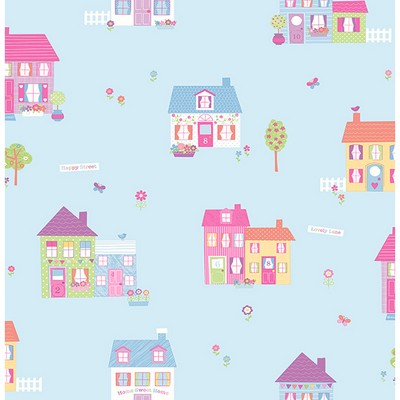 Brewster Wallcovering Happy Street Blue Houses Blue