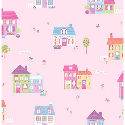Brewster Wallcovering Happy Street Pink Houses Pink