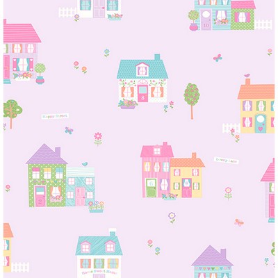Brewster Wallcovering Happy Street Purple Houses Purple