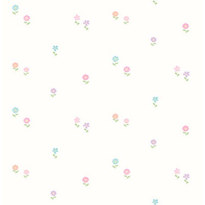 Brewster Wallcovering Happy Street Flowers Turquoise Floral White