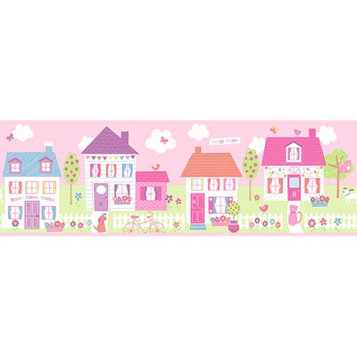 Brewster Wallcovering Happy Street Village Pink Border Pink
