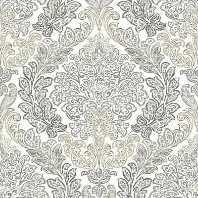 Brewster Wallcovering Fontaine Grey Damask Wallpaper Grey