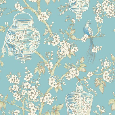 Brewster Wallcovering Serenity Turquoise Lanterns Wallpaper Turquoise