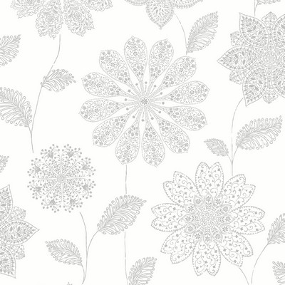 Brewster Wallcovering Panache Grey Floral Wallpaper Grey