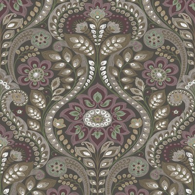Brewster Wallcovering Night Bloom Charcoal Damask Wallpaper Charcoal