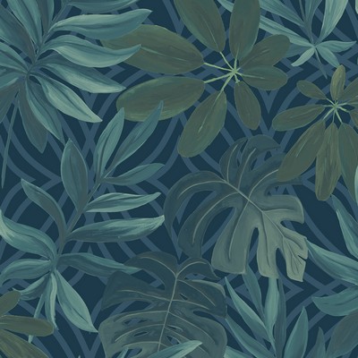 Brewster Wallcovering Nocturnum Blue Leaf Wallpaper Blue