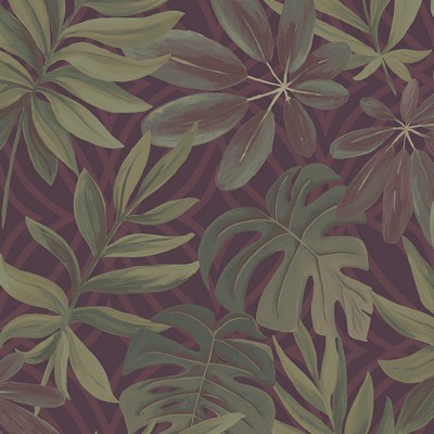 Brewster Wallcovering Nocturnum Maroon Leaf Wallpaper Maroon