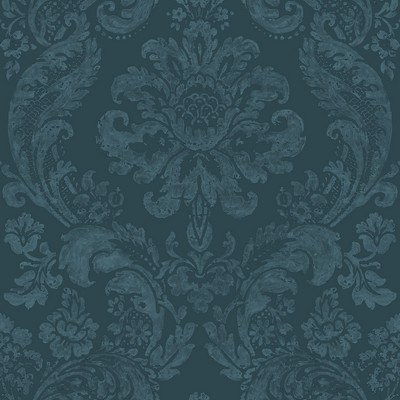 Brewster Wallcovering Shadow Blue Damask Wallpaper Blue
