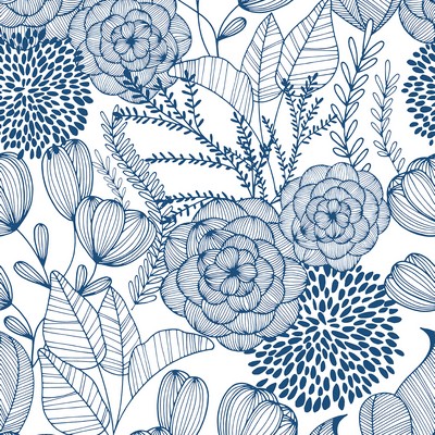 Brewster Wallcovering Alannah Navy Botanical Wallpaper Navy