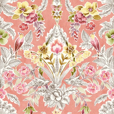 Brewster Wallcovering Vera Pink Floral Damask Wallpaper Pink