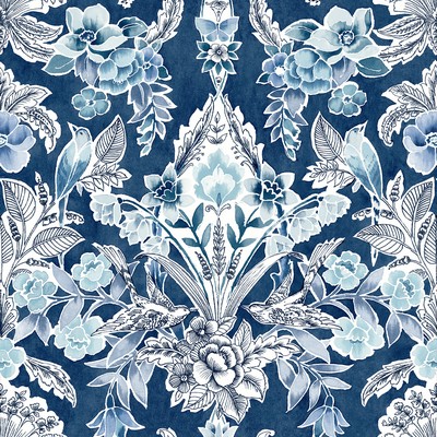 Brewster Wallcovering Vera Blue Floral Damask Wallpaper Blue
