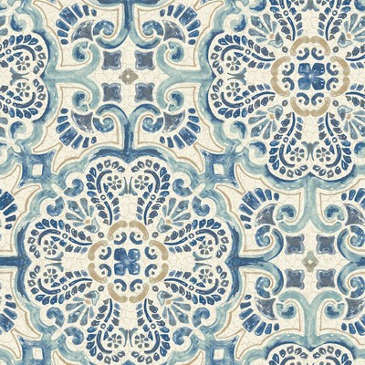 Brewster Wallcovering Florentine Blue Faux Tile Wallpaper Blue