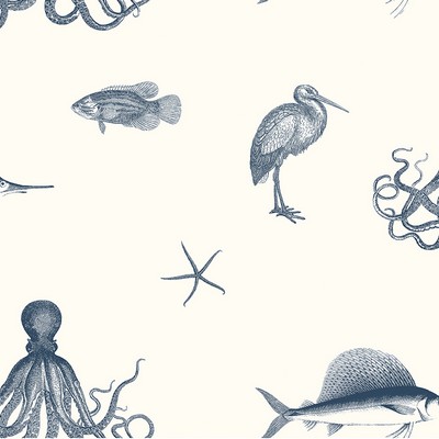 Brewster Wallcovering Oceania Navy Sea Creature Wallpaper Navy