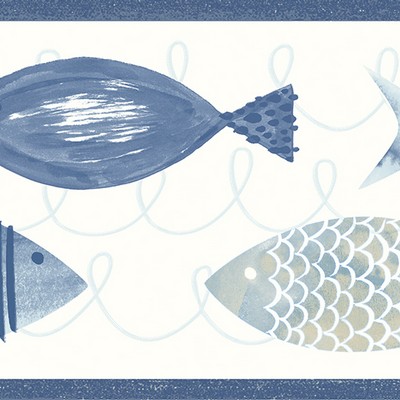 Brewster Wallcovering Key West Blue Fish Spool Blue