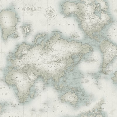 Brewster Wallcovering Mercator Aqua World Map Wallpaper Aqua