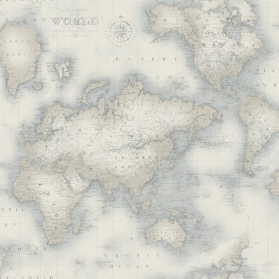 Brewster Wallcovering Mercator Blue World Map Wallpaper Blue