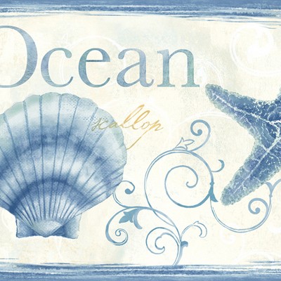 Brewster Wallcovering Island Bay Blue Seashells Spool Blue