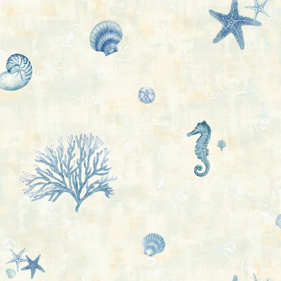Brewster Wallcovering Boca Raton Blue Seashells Wallpaper Blue