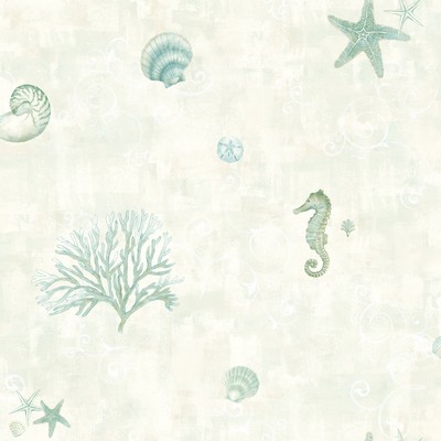 Brewster Wallcovering Boca Raton Teal Seashells Wallpaper Teal