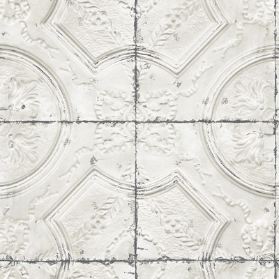 Brewster Wallcovering Deerfield Off-White Vintage Tin Tile Wallpaper Off-White