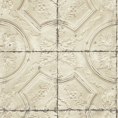 Brewster Wallcovering Deerfield Beige Vintage Tin Tile Wallpaper Beige