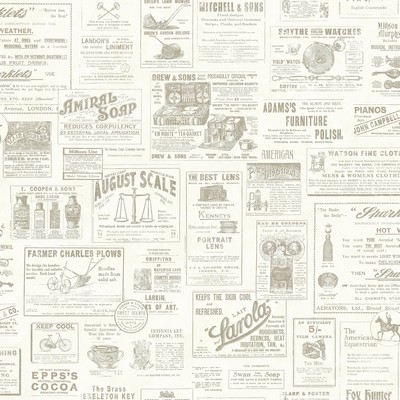 Brewster Wallcovering Alden Cream Newspaper Wallpaper Cream