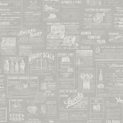 Brewster Wallcovering Alden Grey Newspaper Wallpaper Grey