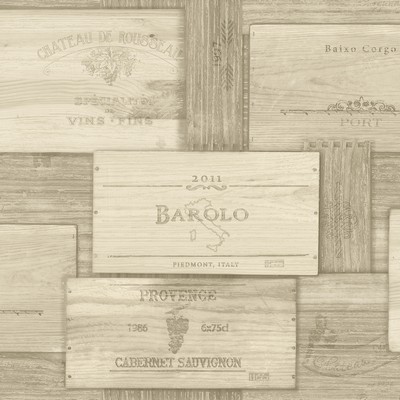 Brewster Wallcovering Randolph Beige Wine Boxes Wallpaper Beige
