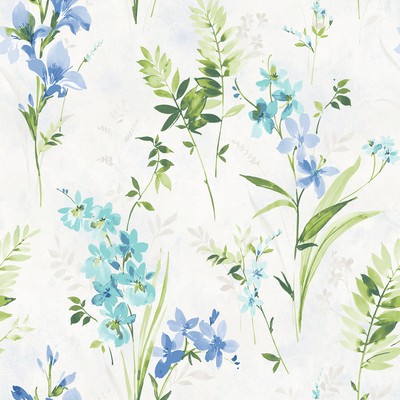 Brewster Wallcovering Henrietta Blue Floral Wallpaper Blue