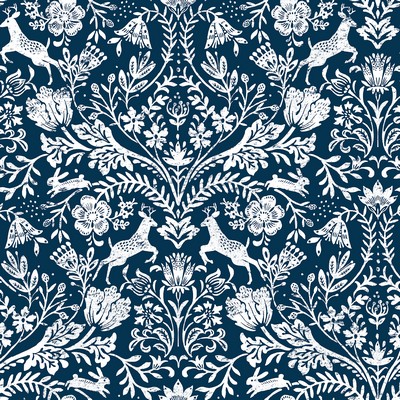 Brewster Wallcovering Forest Dance Navy Damask Wallpaper Navy