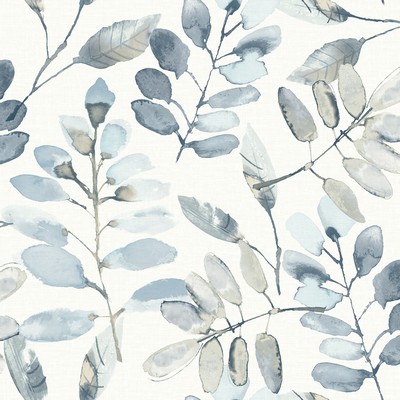 Brewster Wallcovering Pinnate Blue Leaves Wallpaper Blue