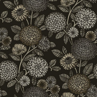 Brewster Wallcovering Zalipie Black Floral Trail Wallpaper Black