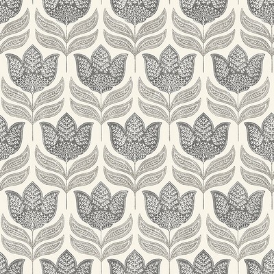 Brewster Wallcovering Cathal Charcoal Tulip Block Print Wallpaper Charcoal