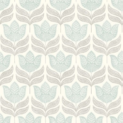 Brewster Wallcovering Cathal Aqua Tulip Block Print Wallpaper Aqua
