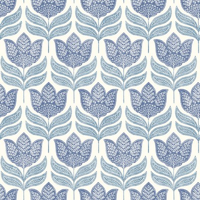 Brewster Wallcovering Cathal Blue Tulip Block Print Wallpaper Blue