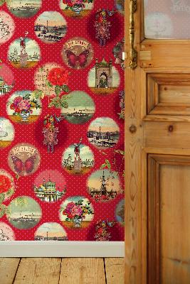 Brewster Wallcovering   Red Remember Brighton Mural Multi Color