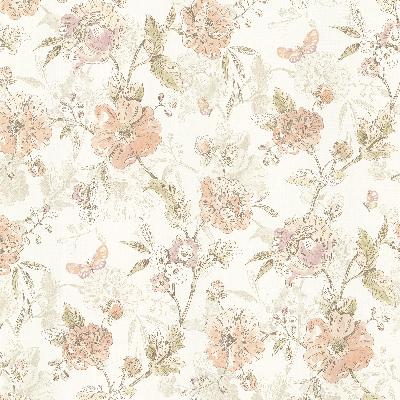 Brewster Wallcovering Beecroft Peach Butterfly Peony Trail Peach