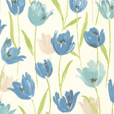 Brewster Wallcovering Finch Blue Hand Painted Tulips Blue