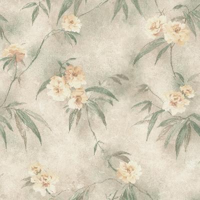 Brewster Wallcovering Segal Green Textured Floral Trail Green