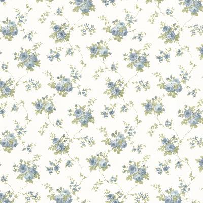 Brewster Wallcovering Drury Blue Blooming Floral Trail Blue