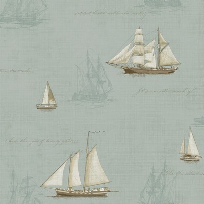 Brewster Wallcovering Andrew Seafoam Sailboat Wallpaper Seafoam