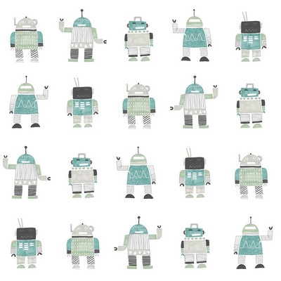 Brewster Wallcovering Callum Teal Robots Wallpaper Teal