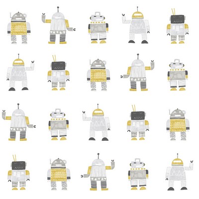 Brewster Wallcovering Callum Gold Robots Wallpaper Gold