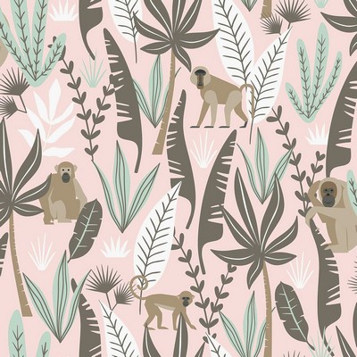 Brewster Wallcovering Kiki Pink Monkeys Wallpaper Pink
