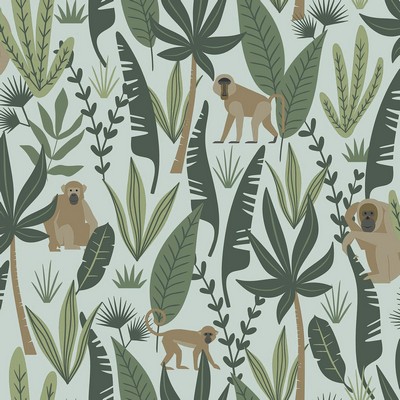 Brewster Wallcovering Kiki Green Monkeys Wallpaper Green